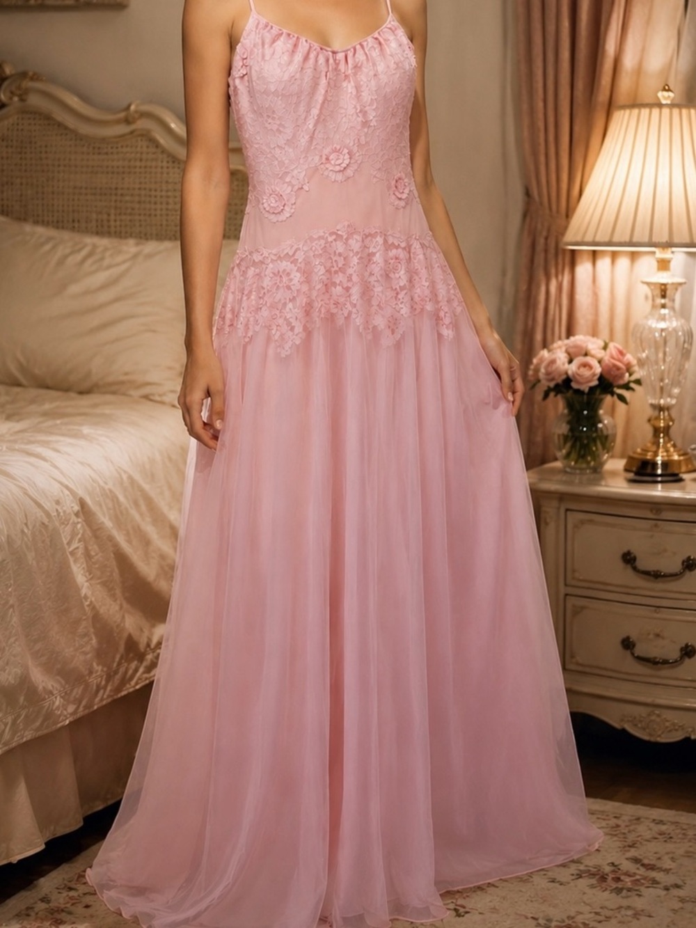 Stunning Vintage Vanity Fair Luxury Floor Length Gown Angel Style EC Size 32